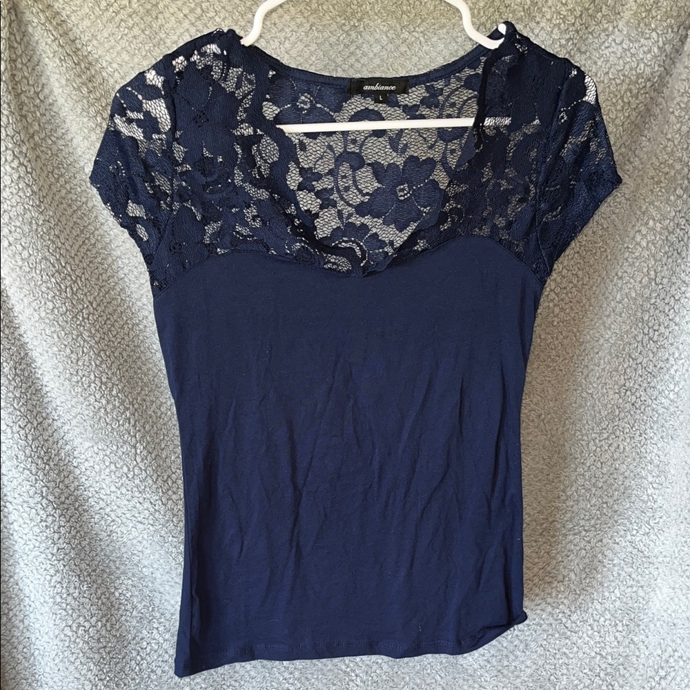 Ambiance Dark Blue Lace Women's Top